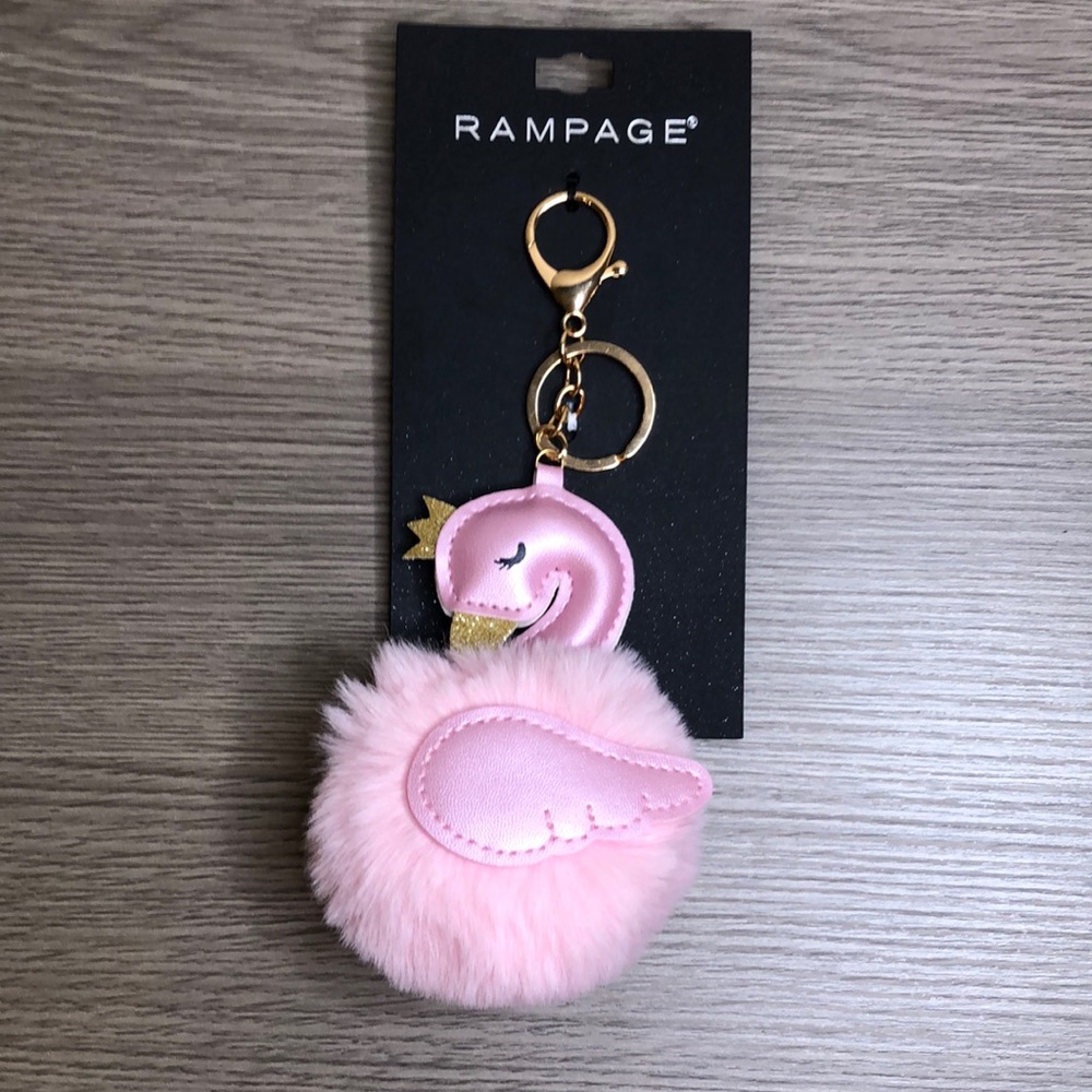 Rampage. Rabbit Fur Swan Pompons Keychain.